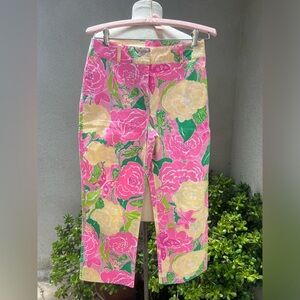 Lilly Pulitzer Capri pants floral butterfly  theme Cotton Sz 2/4 xs